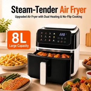 8L Steam Air Fryer Oven with Dual Heating & No Flip Cooking, Visible Window Countertop Air Fryer with 12 Presets, Dishwasher-Safe Basket for Chicken, Steak, Fish & Fries