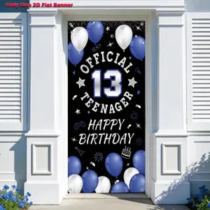 1pc 2D flat banner,13th Happy Birthday Door Banner Backdrop, Blue Official Teenager Polyester Birthday Decorations for Boys Girls 13 Years Party Decor Photo Props Yard Sign Indoor Outdoor