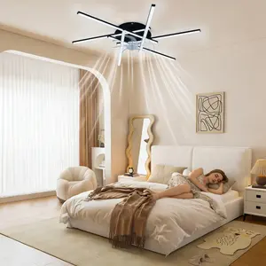 32" Modern Low Profile Ceiling Fan with Light & APP Control, Flush Mount Fandelier with Quiet 6-Speed Reversible Motor, Dimmable 3-Color LED Ceiling Fan for Bedroom, Living Room & Kids Room, Remote Control, Smart Home Decor, Black