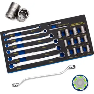 20 count Combo Bolt Extractor Kit, 6-Point Offset Extractor Wrench Set, 6 count Metric 8-19mm, 14 count Eazy Out Bolt Extractor Set, Impact Socket Remover for Stripped, Broken, Rounded  & Nuts