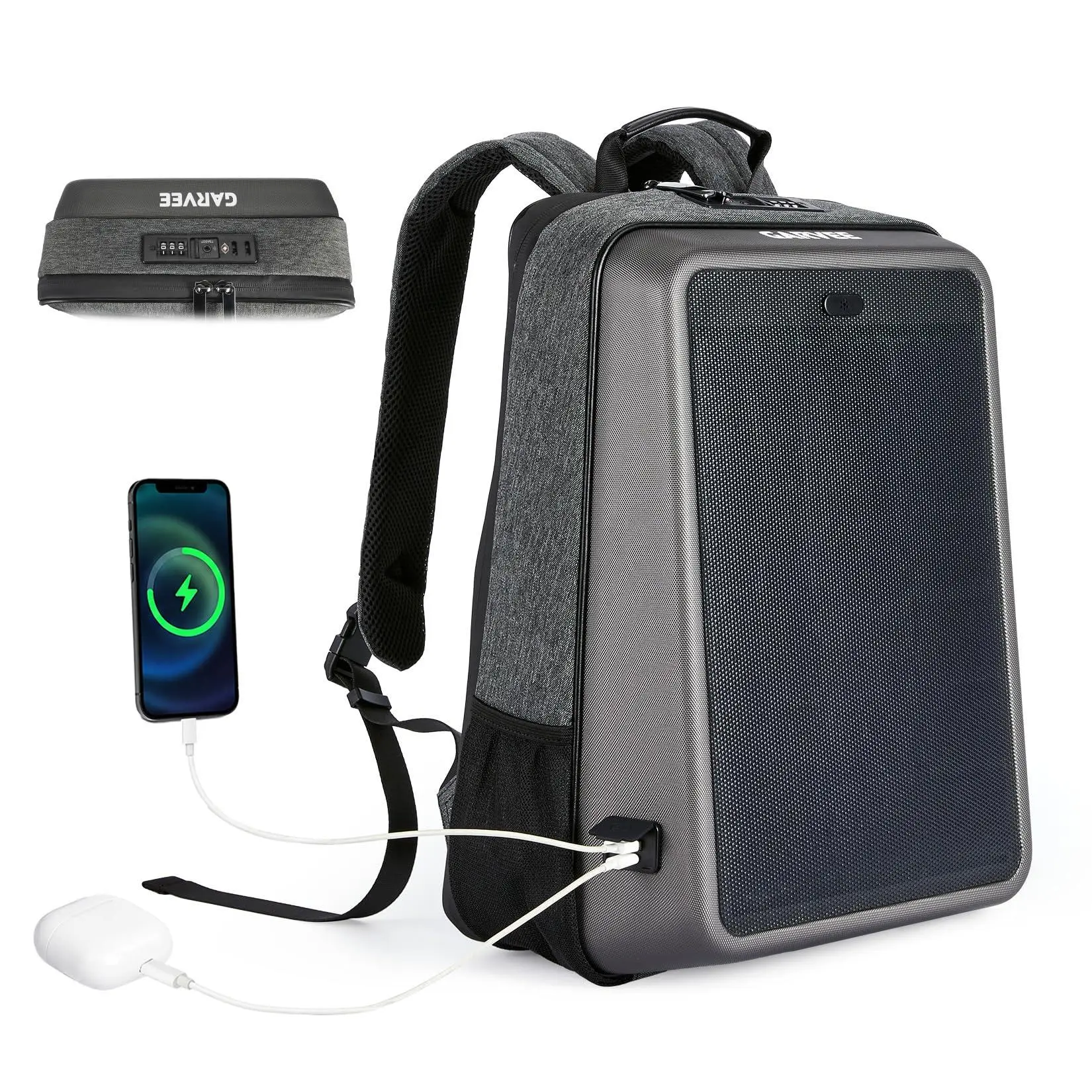 Gaomon 1PC 38L Solar Backpacks with 13W IBC Solar Panel, Waterproof Hard-Shell Laptop Bag with USB & Type-C Charging Ports, Large-Capacity Anti-Deformation Outdoor Camping Hiking Gear