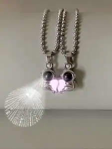 Night Glow Projection Astronaut Pendant Necklace Set, Cute Style Couple Jewelry Gift, Stainless Steel Chain, Heart Necklace, Dainty Necklace, All Seasons Wear