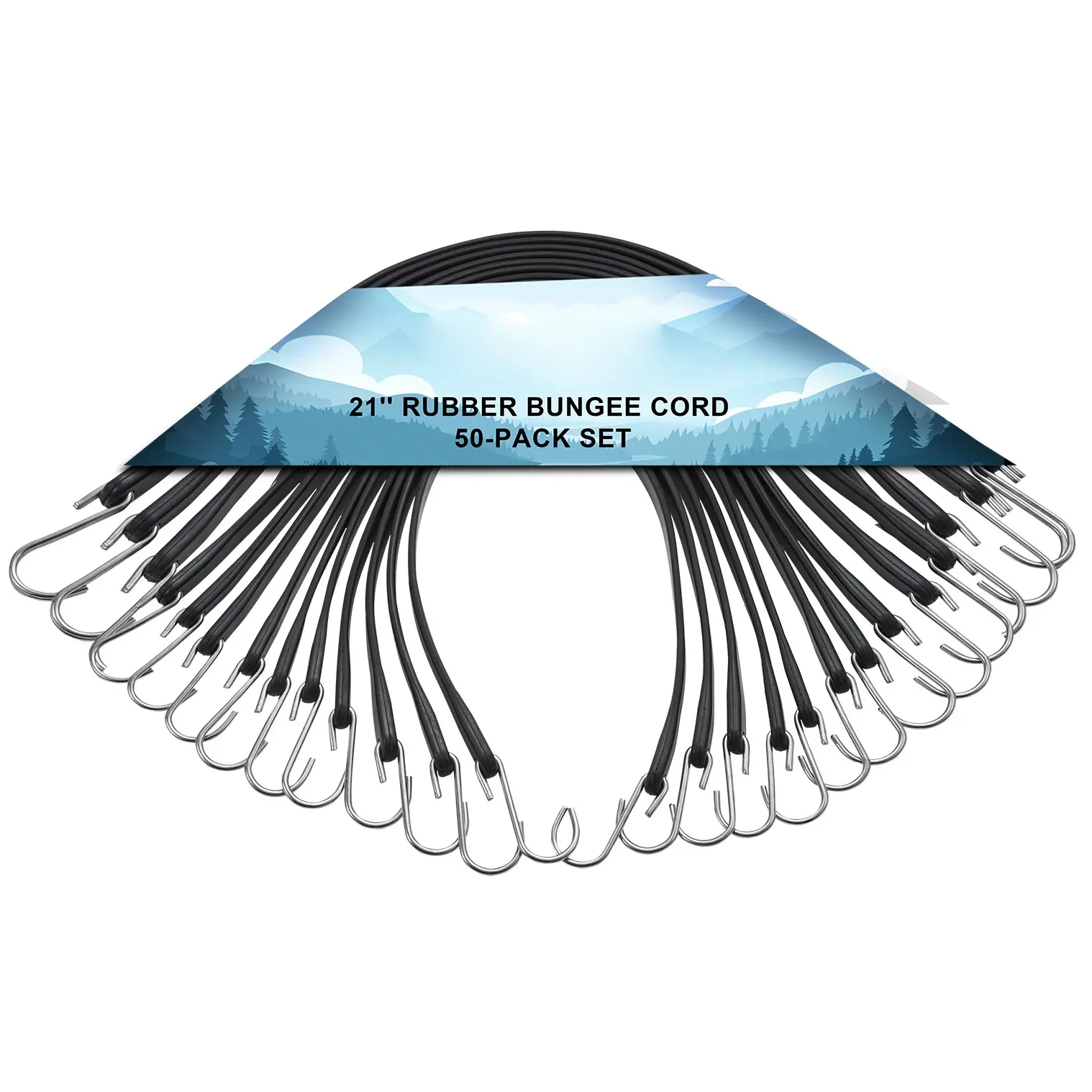 VEVOR Rubber Bungee Cords, 50 Pack 21" Long, Weatherproof Natural Rubber Tie Down Straps with Crimped S Hooks, Heavy Duty Outdoor Tarp Straps for Securing Flatbed Trailers, Canvases, Cargo, and More