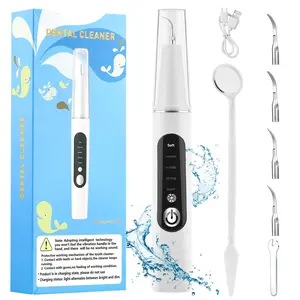 Electric Teeth Cleaner, Teeth Cleaner Set with 5 Cleaning Modes, 4 Replacement Heads, LED Light, USB Rechargeable, Ideal for Home, Outdoor, and Camping Use