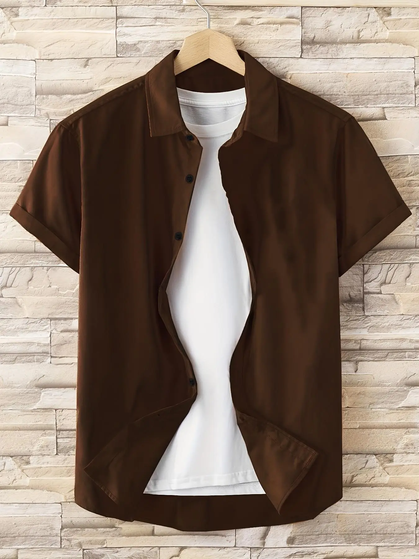 Men's Solid Button Front Shirt, Regular Fit Casual Short Sleeve Collared Top, Summer Clothes, Men's Streetwear for Daily Wear