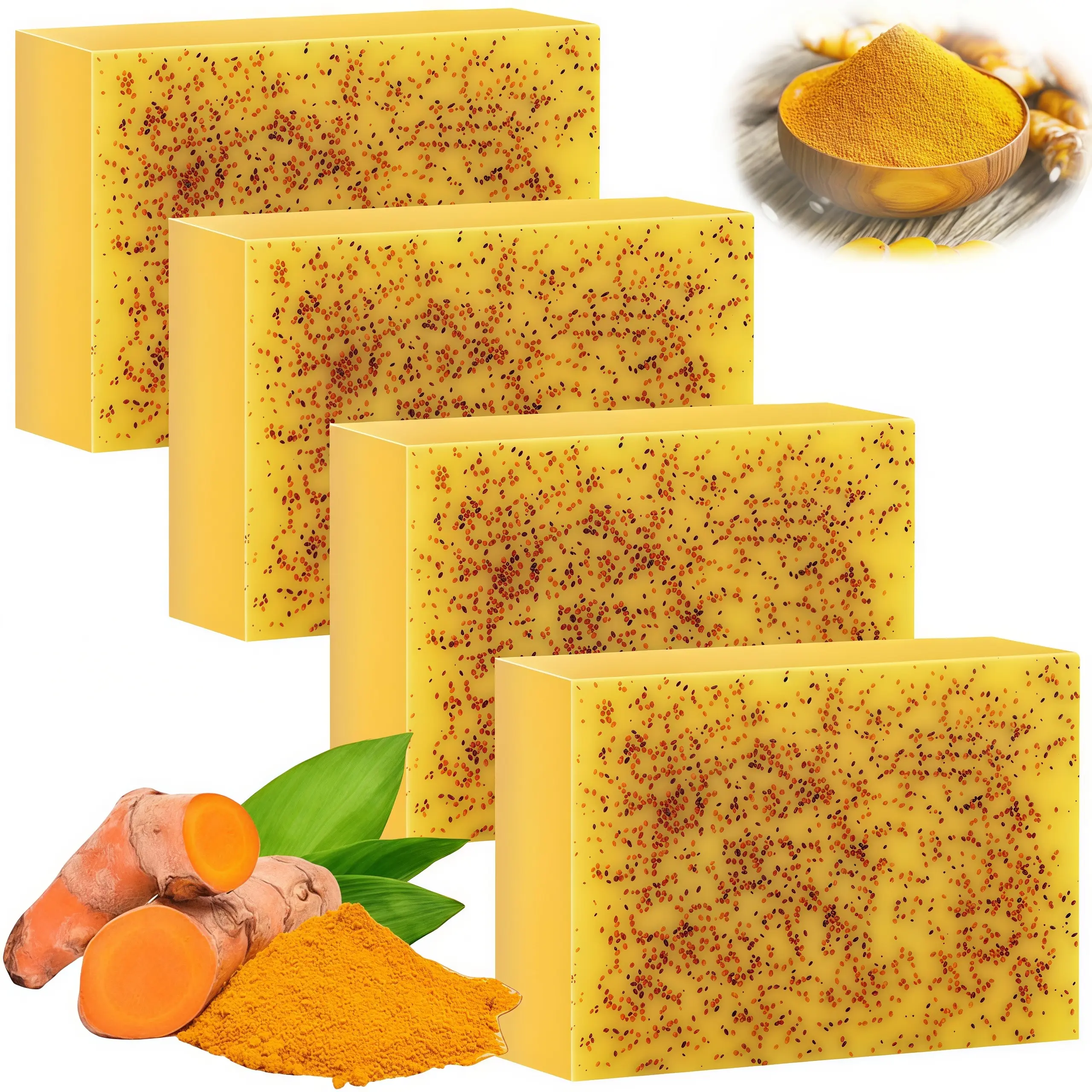 LMMAKE 4PCS Lemon Turmeric Kojic Acid Soaps - Dual Brightening, Exfoliating Natural Soaps for Face & Body Deep Cleansing, Ideal for Daily Shower & Travel, Suitable for Men & Women