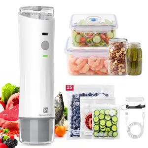 BRISSME Vacuum Sealer Kit 3-in-1, Includes 15 Reusable Bags, 10 Mason Jar Lids & 2 Containers, Portable Food Vacuum Sealer with Strong Suction, Water-Resistant Food Saver for Meal Prep Sous Vide