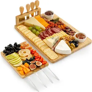Zulay Cheese Board Platter Set - Premium Bamboo Charcuterie Board with Utensil Storage, Perfect for Serving Cheese, Meats, and Snacks