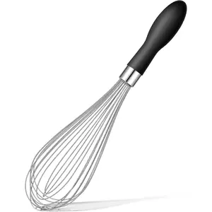 12-Inch Wire Whisk Stainless Steel, Balloon Whisks for Cooking, Wisk Wisking Tool With Soft Silicone Handle, Thick Durable Whisker for Blending, Beating, Whisking, Stirring, Black
