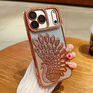 Luxury Rhinestone Peacock Phone Case Protector for iPhone 17/16/15/14/13 Pro Max Plus, Shockproof Durable Full Coverage Design