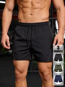 Men's 3-Pack Quick-Dry Breathable Gym Shorts, Drawstring Waist, Outdoor Fitness Running Pants, Beach Basketball Wear