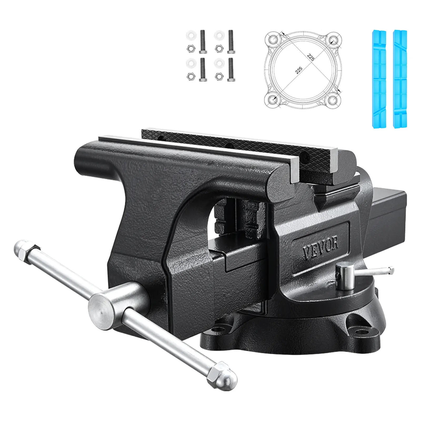 VEVOR Heavy Duty Ductile Iron Bench Vise, 10 in Jaw Width/Max Jaw Opening, 4.3 in Throat Depth, 360-degree Swivel Base (Locking), Anvil-Equipped, 60000 psi, High-Strength Lead Screw, Installation Guide Included, for Grinding, Pipe Cutting