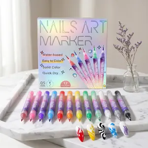 Nail Art Markers Ultra Fine 0.5mm Needle Tip Water-Based Quick Dry Acrylic Paint Pens for DIY Nail Graffiti Dotting Drawing Liner Natural & False Nails Salon-Quality Tools Home Use