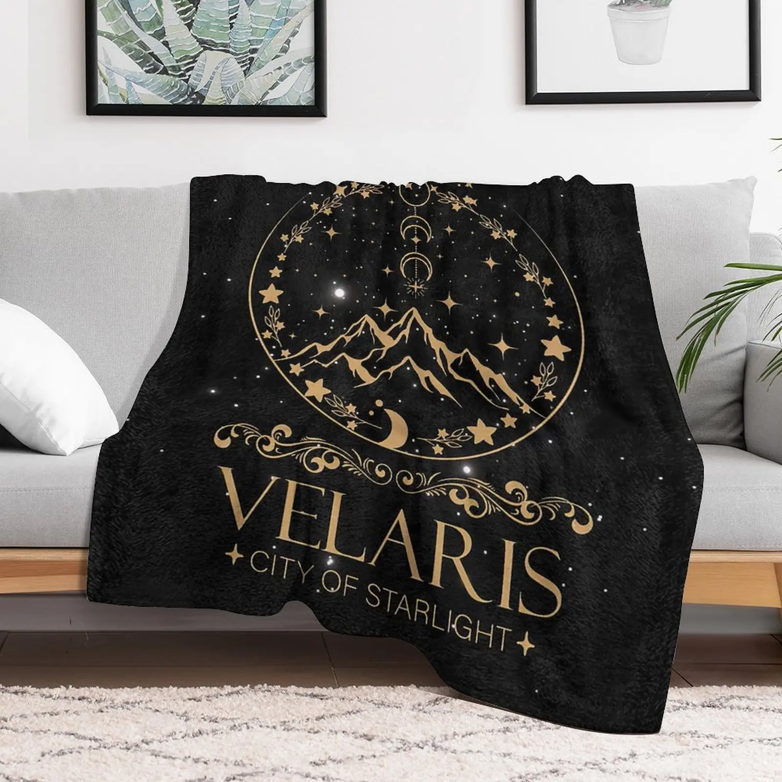 Velaris City of Starlight Fleece Throw Blanket, ACOTAR Starry Moon Mountain Flannel Blanket for Bedroom Living Room, Book Lover Bookish Fan Gift