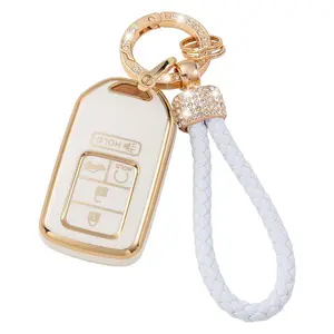 for Honda Key Fob Cover with Keychain Lanyard, Soft TPU Key Fob Protector Compatible with Honda Accord Civic CRV Pilot Odyssey Smart Key Case Holder