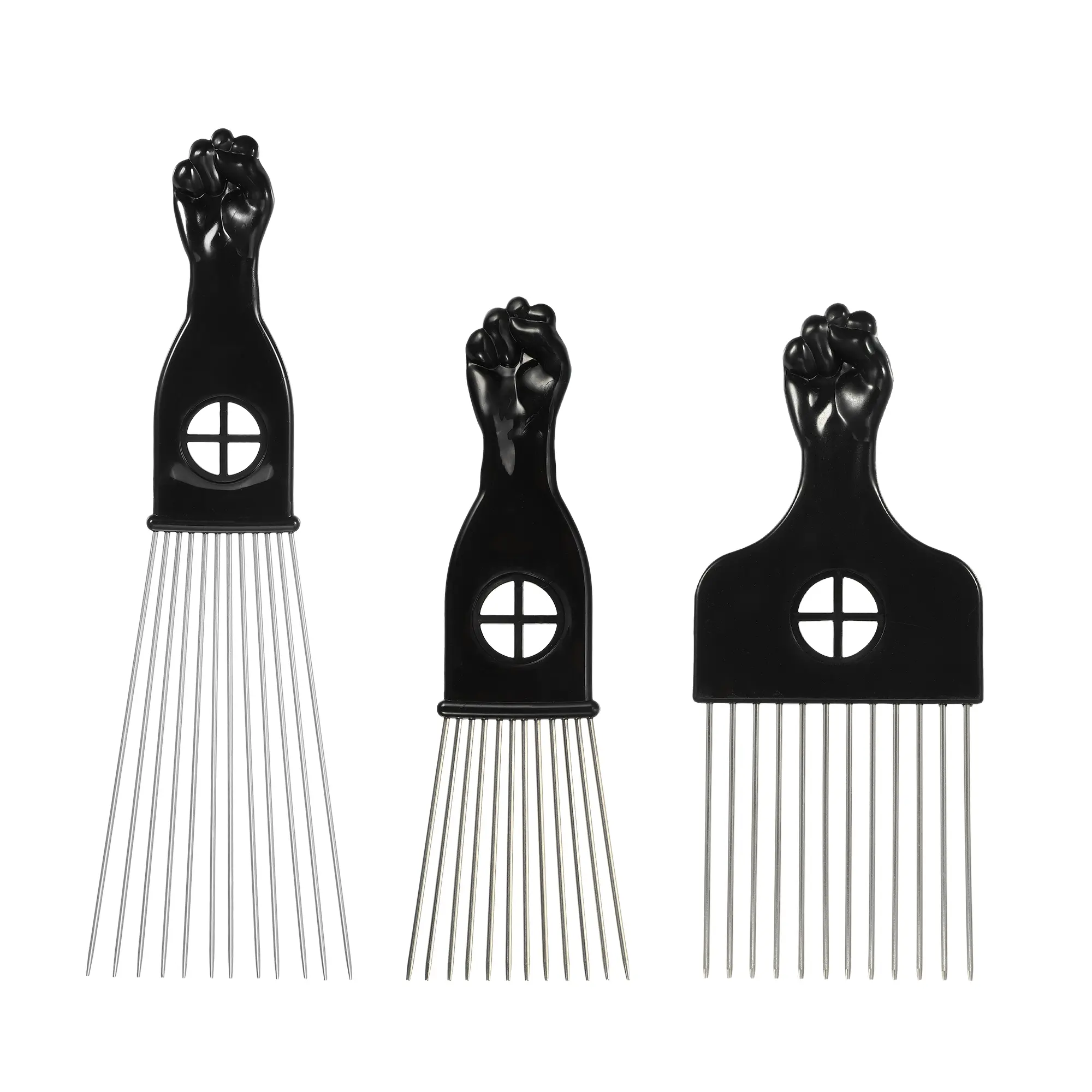 VOCOSTE 3pcs Metal Hair Pick, Metal African Hair Picks, Afro Hair Pick Comb for Women and Men, Afro Comb for Fluffy, Thick, Curly Hair, 9.06"x2.83", 6.89"x2.20", 6.61"x2.83"