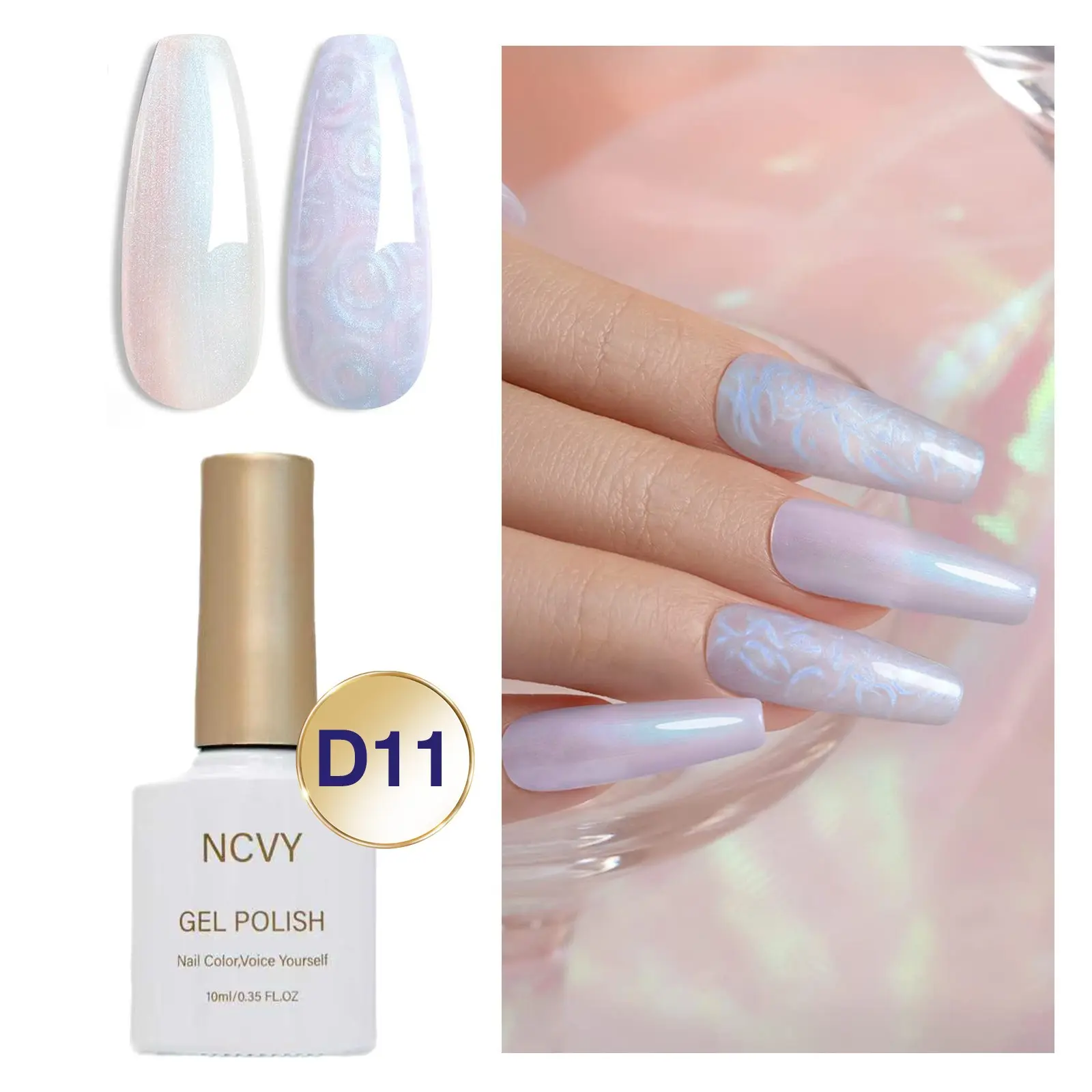 NCVY Pearl Glitter Gel Nail Polish, Manicure Gel Polish, 10ml/0.35oz Nail Polish, Long-lasting, removable UV/LED gel polish with vibrant color, Easy for beginners, perfect for DIY nail art at home, a gift for spring and summer, HEMA-Free