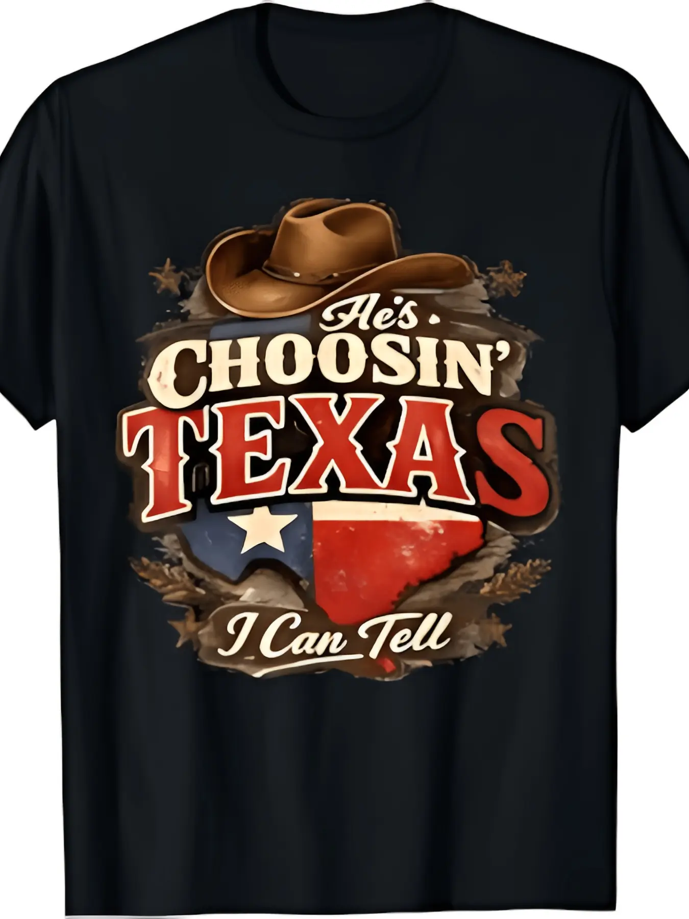 Basic Black Tee He'S Choosin' Texas I Can Tell Sof unisex soft cotton short sleeve t shirt, vintage graphic casual tee for men women teens, perfect birthday holiday gift for camping travel gym daily street casual wear