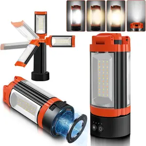 Rechargeable 10000mAh Camping Light, 3 LED Lamp Heads 2200 Lumens Dimmable Magnetic Work Light, Cordless Emergency Flashlight Orange for Camping, Hiking, Car Repair, Home Power Outage, Outdoor Survival