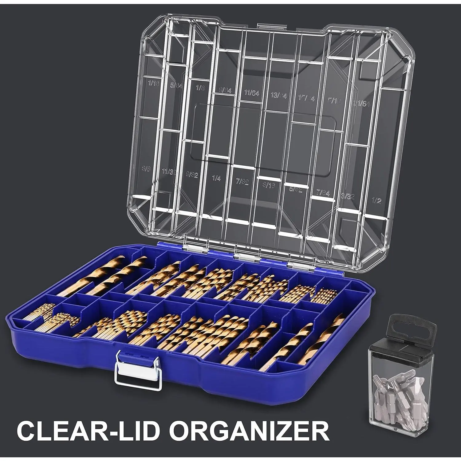 276pc Titanium Twist Drill Bit Set with S2 Bits 135° Tip High Speed Steel Size 1/16" to 1/2" Clear Lid Case for Wood Metal Plastic Fiberglass Impact Bit Set Tool