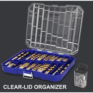 276pc Titanium Twist Drill Bit Set with S2 Bits 135° Tip High Speed Steel Size 1/16" to 1/2" Clear Lid Case for Wood Metal Plastic Fiberglass Impact Bit Set Tool