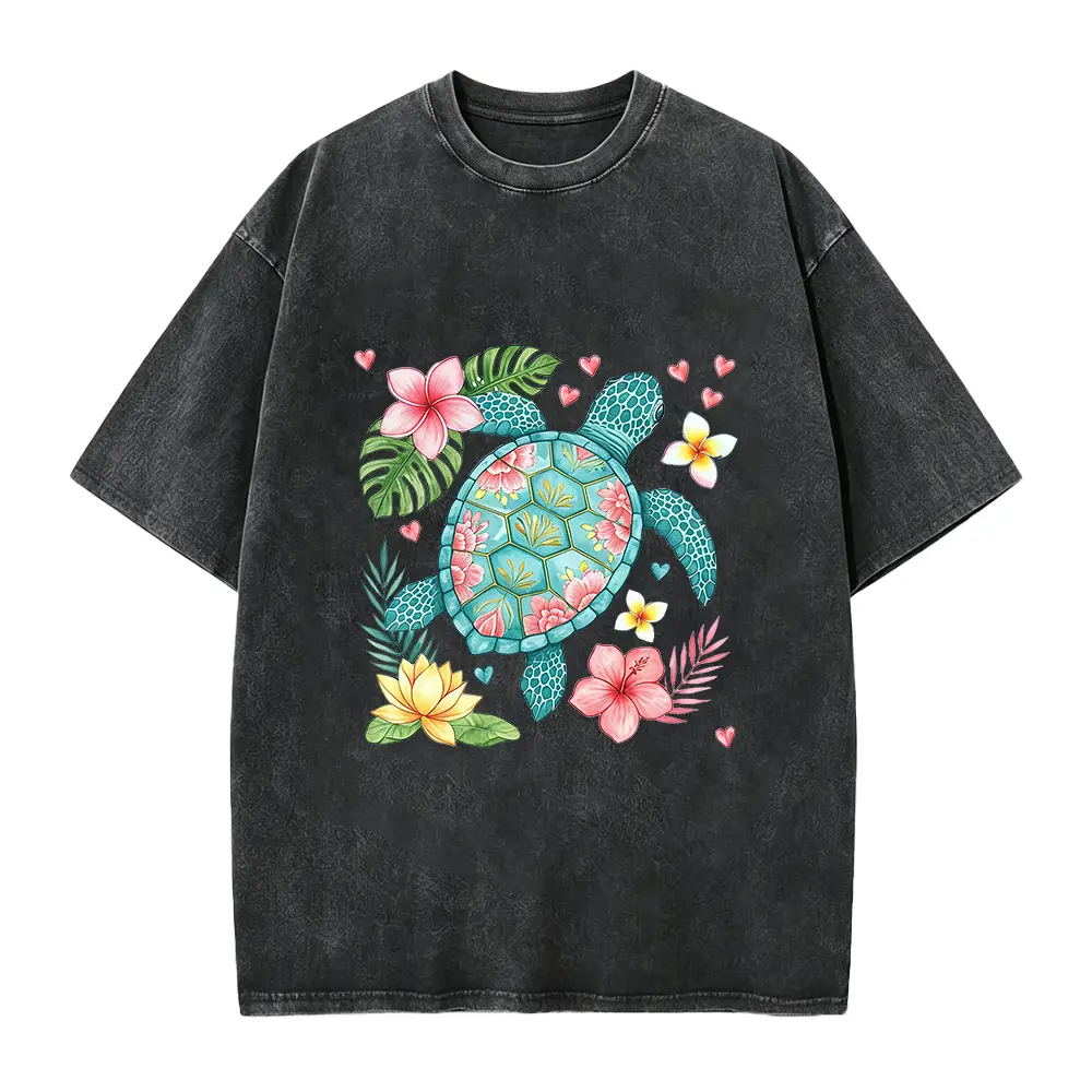 Floral Sea Turtle T-Shirt, Summer Woman Shirt, Beach Shirt, Ocean Shirt, Gift For Nature Lover