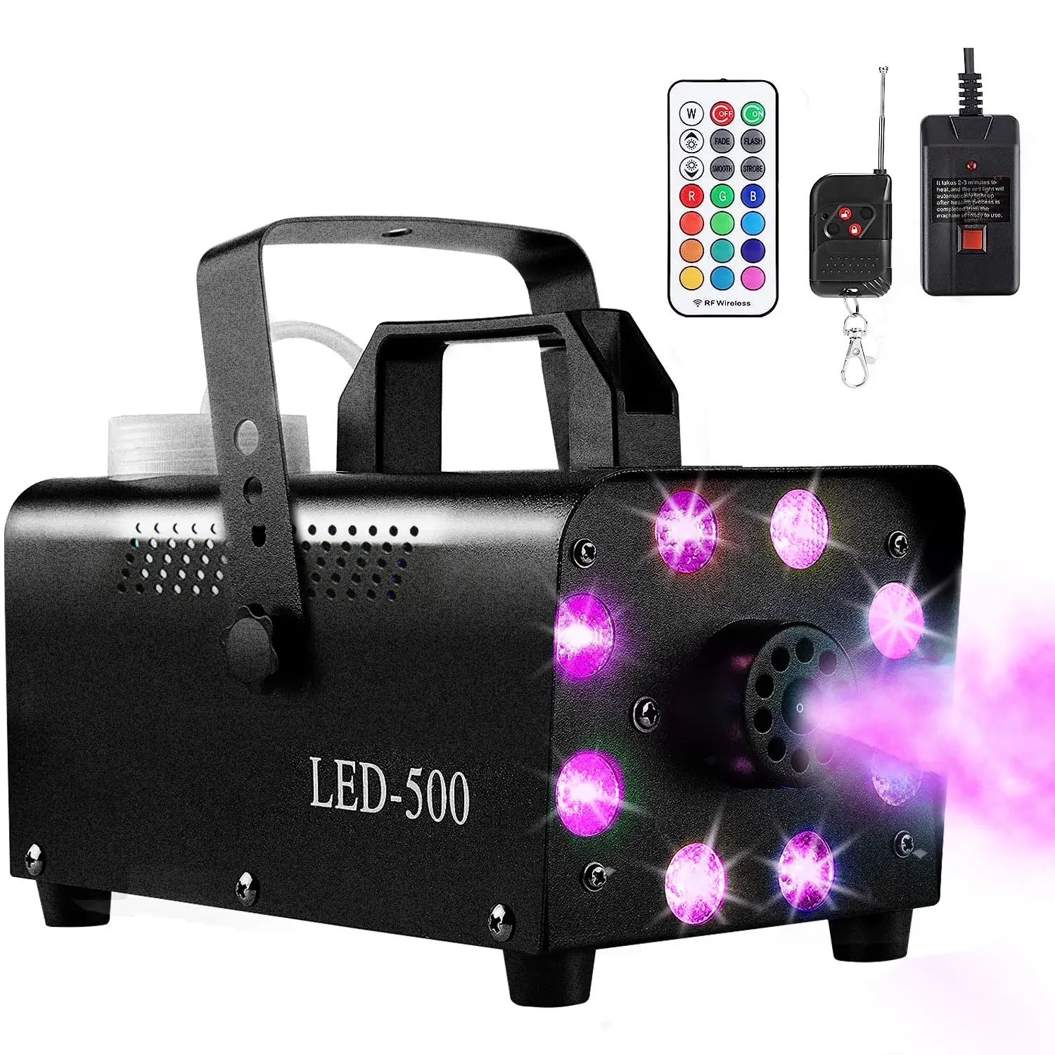 Fog Machine, Smoke Machine for Party, 500W With 13-Colors 8 LED Lights & Strobe Effect With Wireless Remote Control For Wedding Stage Halloween