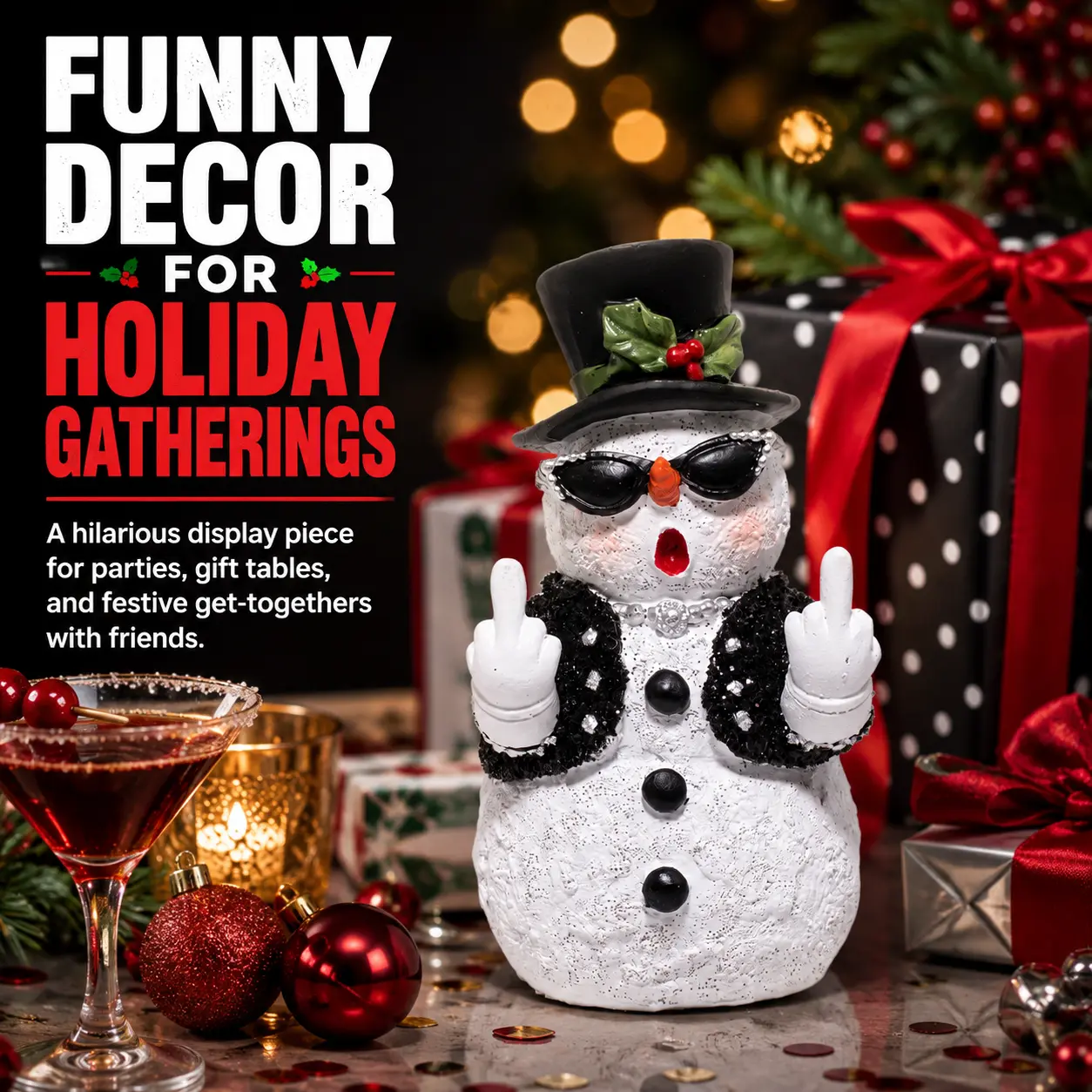 Hodao Stylish Sunglasses Rebel Snowman Figurine, Novelty Casual Home Bar Festive Decoration