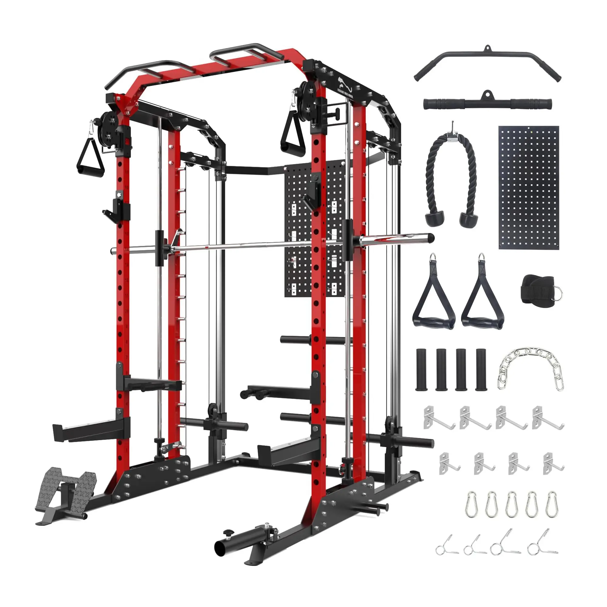 【GARVEE】Power Cage Smith Machine – 2400 LBS Superior Multi-Functional All-in-One Power Rack – Cable Crossover, Squat Rack for Home Gym with LAT Pulldown System – Home Gym Equipment