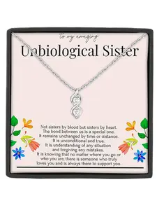 1Pc Copper Dainty Heart Zirconia Infinity Double Two Hearts Pendant Necklace, To My Unbiological Sister Gift, Birthday Holiday Present, Includes Card & Box,Best Friend Gift