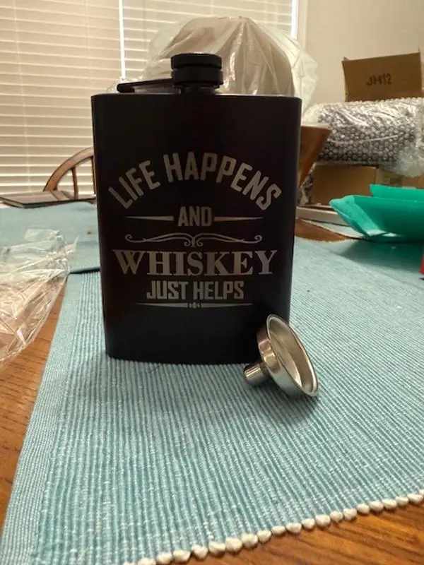 8 oz life happens whiskey bourbon flask