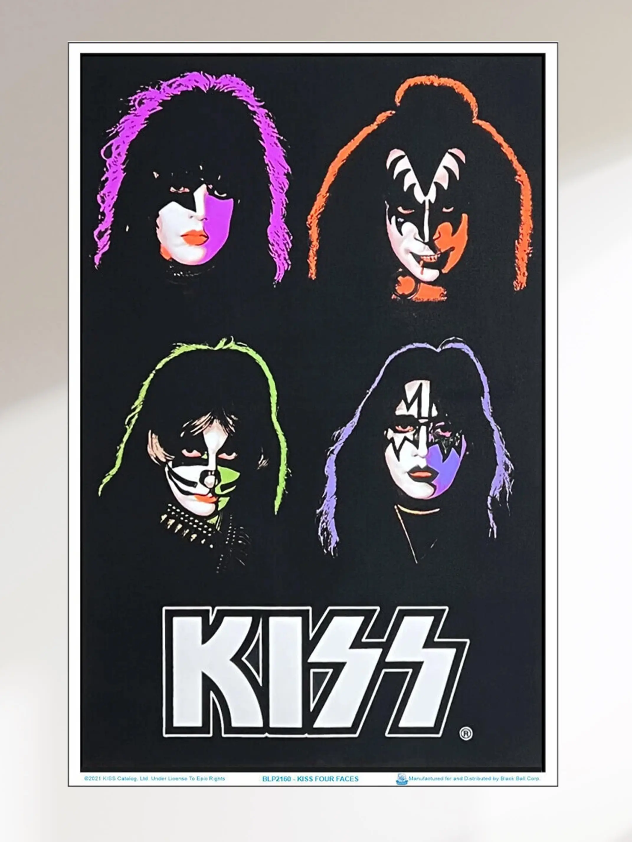 KISS Four Faces Blacklight Poster Hip Hop Wall Art Minimalist Rap Music Print for Music Lovers and Art Enthusiasts