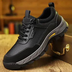 Men's Black Casual Everyday Outdoor Hiking Shoes Lace Up Thick Sole Non Slip
