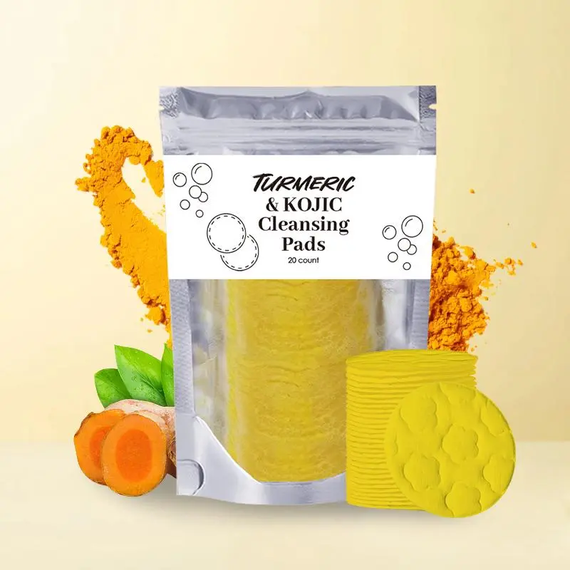 Kojic Acid-Turmeric Facial Cleanser Pads for Adults - Gentle Cleansing Make Up Remover Pads for Face, Oil Balancing Daily Skincare, Pore Comfort, Skin Oil-Water Balance, Radiant Complexion, Travel Bag Included
