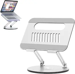 Adjustable computer stand with a 360° rotating base, ergonomic foldable laptop riser for desk, compatible with MacBook Pro/Air notebooks, silver