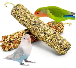 Fhiny Parakeet Treats, 2 PCS Natural Bird Crunch Sticks Grains & Vegetable Budgie Snacks Cockatiel Food Sticks Long-Lasting Chewing Toys for Parakeet Cockatiel Budgie Conure Parrot Lovebird Finch
