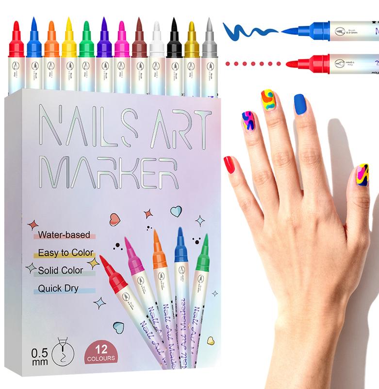 Double-Ended Nail Art Pens Set, Nail Polish Pens for Nail Art, Dual Tip, Nail Dotting Tool, Drawing Pen for Nail Design, Manicure Nail Pens for Salon and DIY at Home