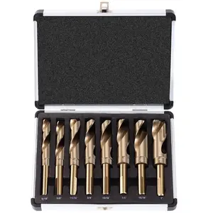 Reduced Shank Drill Bit Set, 8Pcs High-Speed Steel, 1/2” Reduced Shank Deming Large Drill Bit Set for Home DIY and General Building, Engineering, Woodworking with Indexed Storage case