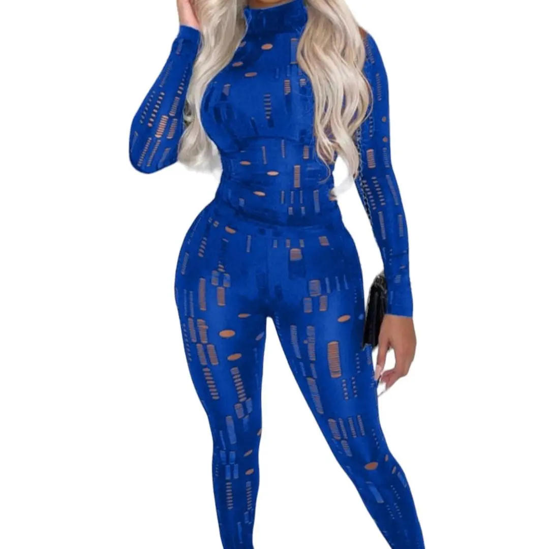 Sexy two Piece Bodycon Hollow top and bottom legging Pants set Fit Womenswear