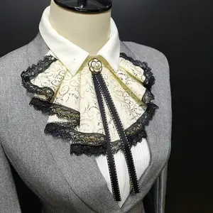 Vintage Lace Trim Jabot Collar, Black-Edged Decorative Neck Cravat, Elegant Ruffled Neck Scarf for Shirts, Stage Performances and Formal Wear