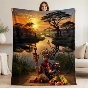 Elegua "Lucky Boy" Cultural Motif Blanket, Orisha Theme Spiritual Symbol Throw - Orisha Path Opener, Living Room Decor, Good Luck Gift for Friends
