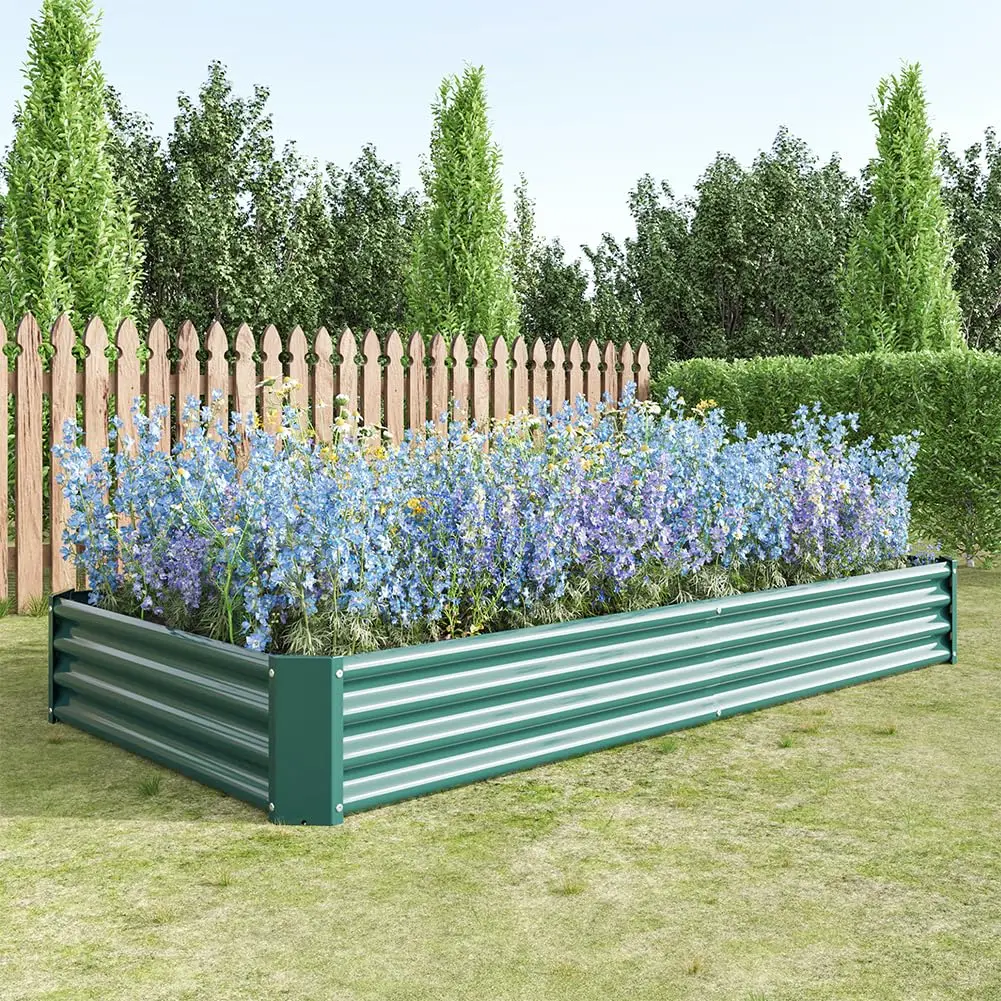 Garvee Durable Metal Frame Elevated Planting Boxes Kit Set, 7.6'(L)x3.7'(W)x0.98'(H) Open Bottom Rectangular Outdoor Planter - Safe, Great Durability, Assembly Guide Included for Gardening Vegetables, Flowers