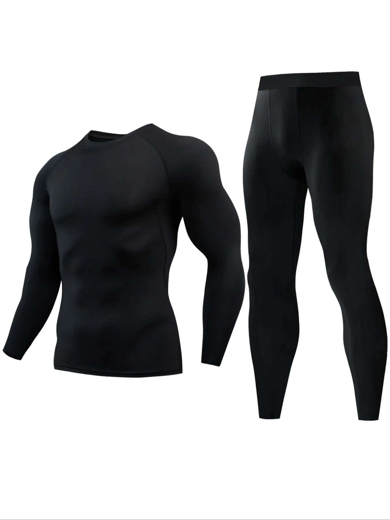 Men's Long Sleeve Compression Base Layer Shirt & Tight Pants Set, High Performance Sports Bra, Moisture-Wicking Fabric, Ideal for Gym Active Lifestyle, Compression Tops, Compression Leg, Compression Sportswear, Activewear, Sports Clothes