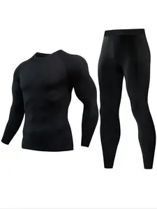 Men's Long Sleeve Compression Base Layer Shirt & Tight Pants Set, High Performance Sports Bra, Moisture-Wicking Fabric, Ideal for Gym Active Lifestyle
