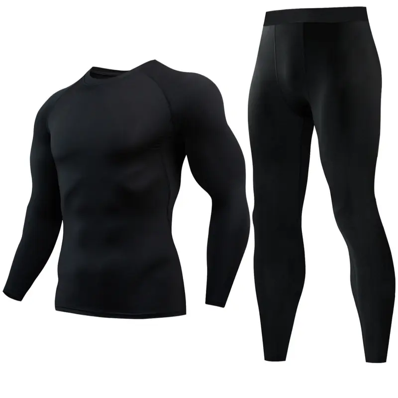 Men's Long Sleeve Compression Base Layer Shirt & Tight Pants Set, High Performance Sports Bra, Moisture-Wicking Fabric, Ideal for Gym Active Lifestyle, Compression Tops, Compression Leg, Compression Sportswear, Activewear, Sports Clothes