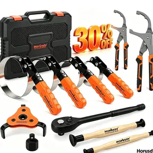 【Buy 1 Get 1 Free Gift】11pc Oil Filter Wrench Mechanic Tool Set with Tool Box, 2.75in-5.25in Swivel Wrenches, 9in & 12in Adjustable Filter Pliers, Valve Lapper Set, 3-Jaw Socket, Ratchet Handle for Garage, Roadside Car Repair, Mechanic Tools,father'sdaygi