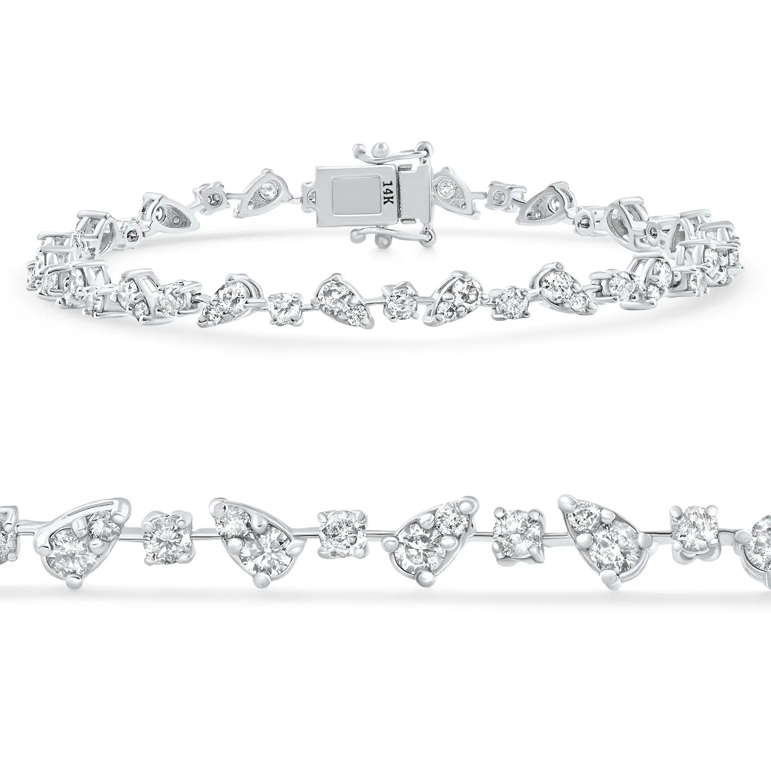 3.43Ct 14k White Gold Natural Real Diamond Pear Frame Tennis Bracelet 7" Women's