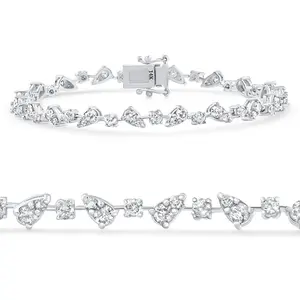 3.43Ct 14k White Gold Natural Real Diamond Pear Frame Tennis Bracelet 7" Women's