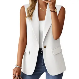 Mina Self 2026 Summer Women's Sleeveless Vest Tops - Lightweight Fully Lined Trendy Casual Work Office Blazer With Pockets Crop Backless Sheer Print Floral womens clothes Womenswear Chic Fit Belt Breathable Jeans