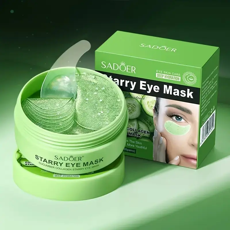 60 Sheets Collagen Eye Mask Treatment, Cucumber & Starry Sky Design, Reduces Dark Circles, Hydration, Hydrates Under-Eye Area, Skin Care, Under Eye Patches, Under Eye Masks